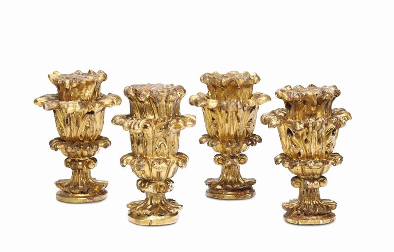 Quattro portapalme in legno intagliato e dorato, XVIII secolo  - Auction Fine Art - Cambi Casa d'Aste