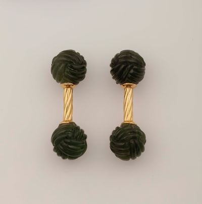 Bottoni da Polso con Nefrite Incisa e Tinta