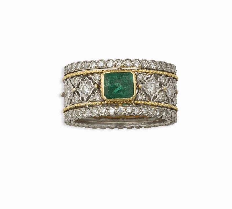 Anello con smeraldo e diamanti  - Asta Vintage, Gioielli e Bijoux - Cambi Casa d'Aste