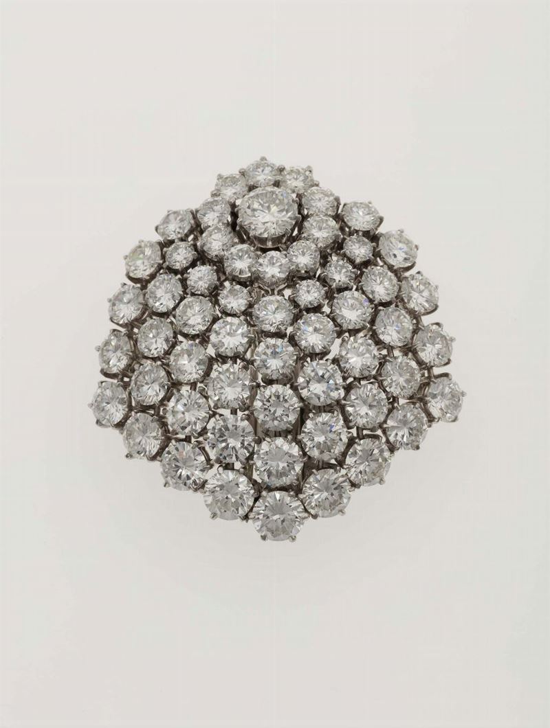 Brilliant-cut diamond and platinum brooch  - Auction Fine Jewels - Cambi Casa d'Aste