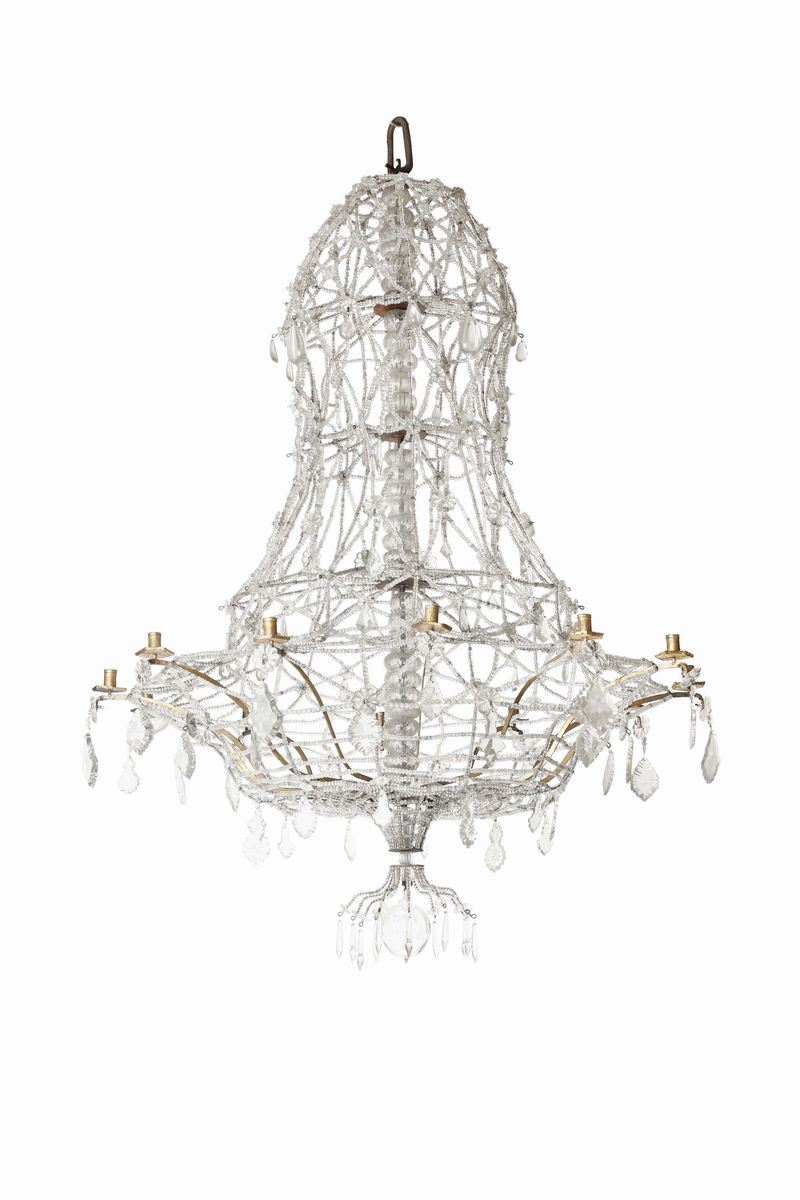 Coppia di grandi lampadari in ferro e cristalli a dodici luci, XIX secolo  - Auction Fine Art - Cambi Casa d'Aste