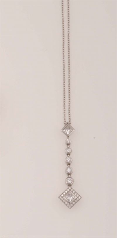 Tiffany&co. Pendente con Diamanti Taglio Carrè e Taglio Brillante