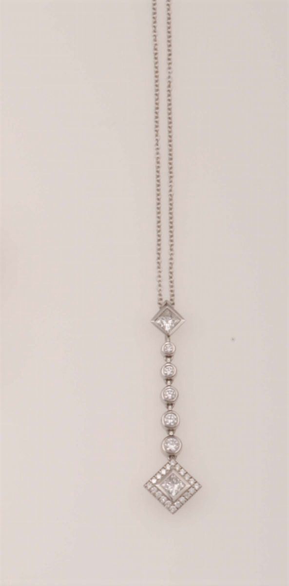 Diamond and platinum pendant. Signed Tiffany & Co. Fitted case