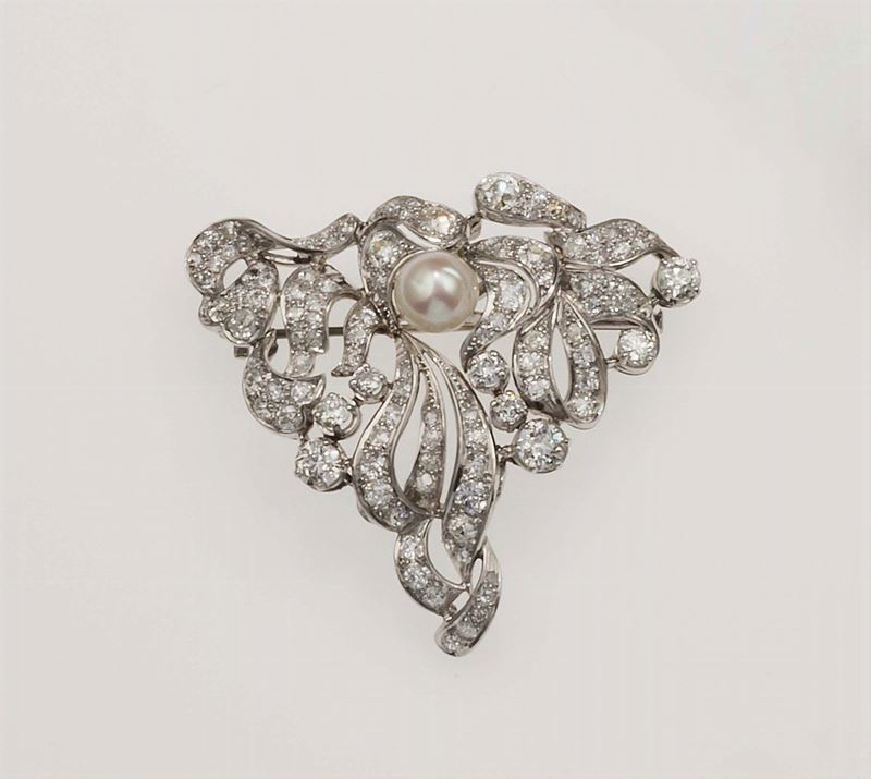 Natural pearl and diamond brooch  - Auction Fine Jewels - Cambi Casa d'Aste
