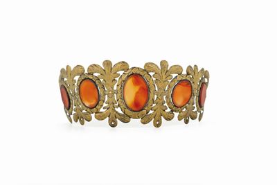 Diadema in Argento Fuso, Cesellato e Dorato e Pietre Dure, Italia XIX Secolo.