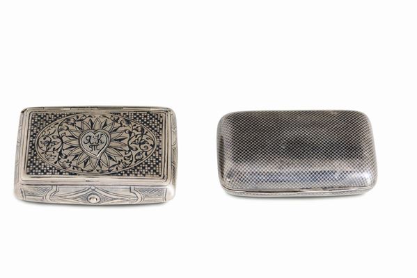 A pair of tobacco boxes in silver and niello, Austro-Hungarian manufacture from the 19th-20th century