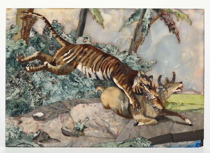 Placca in marmi vari raffigurante scena con animali  - Asta Antiquariato - Cambi Casa d'Aste