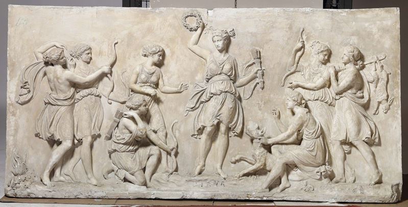 Grande placca in gesso a bassorilievo raffigurante scena con personaggi, XIX-XX secolo  - Auction Fine Art - Cambi Casa d'Aste