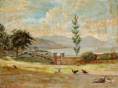 Mino Gragnoli (1880- Post 1908)veduta Lago Maggiore
