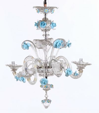 Lampadario in Vetro di di Murano a Quattro Luci, XX Secolo