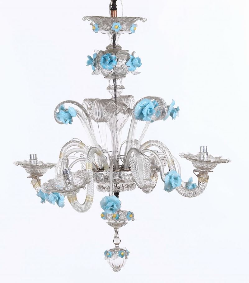 Lampadario in vetro di di Murano a quattro luci, XX secolo  - Auction Furniture | Cambi Time - Cambi Casa d'Aste