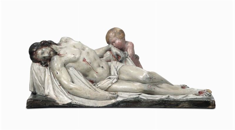 A lamentation of Christ in polychrome terracotta. Emilia second half of the 17th century, from the circle of Cesare Tiazzi (1743-1809)  - Auction Sculpture and Works of Art - Cambi Casa d'Aste