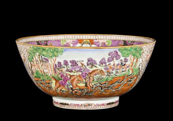 A Samson porcelain bowl with hunting scenes, 19th century