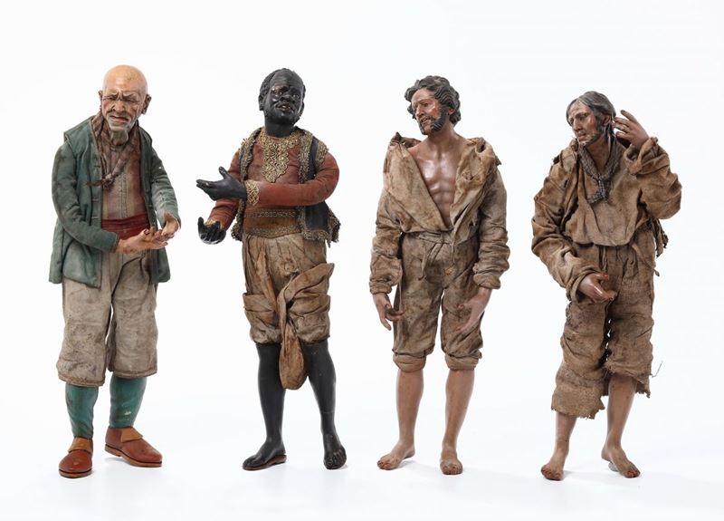 Lotto di quattro personaggi da presepe in terracotta  - Asta Antiquariato - Cambi Casa d'Aste