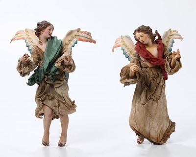 Coppia di Angeli da Presepe in Terracotta