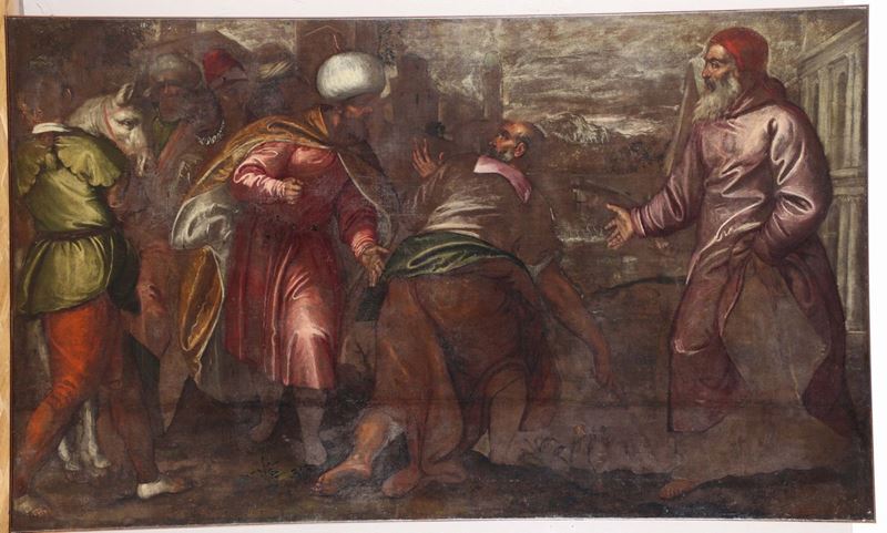 Michieli Andrea, detto Andrea Vicentino (Vicenza ca. 1542 - ca. 1618) Incontro tra dignitari veneziani e turchi  - Asta Dipinti Antichi - Cambi Casa d'Aste