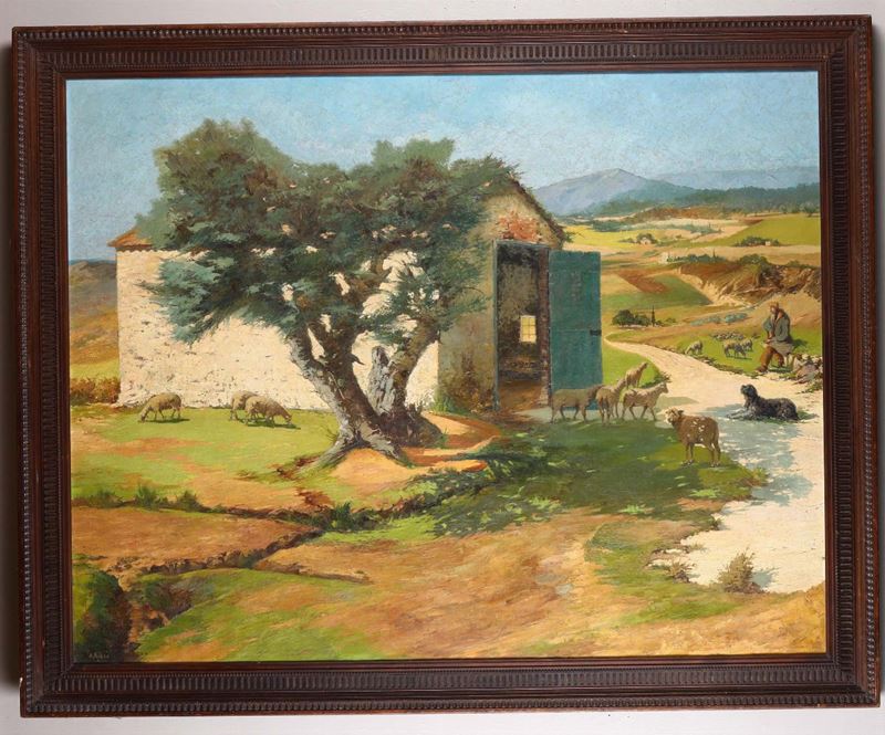 A.Ribes Paesaggio con casolare e pecore  - Asta Pittura - Cambi Casa d'Aste
