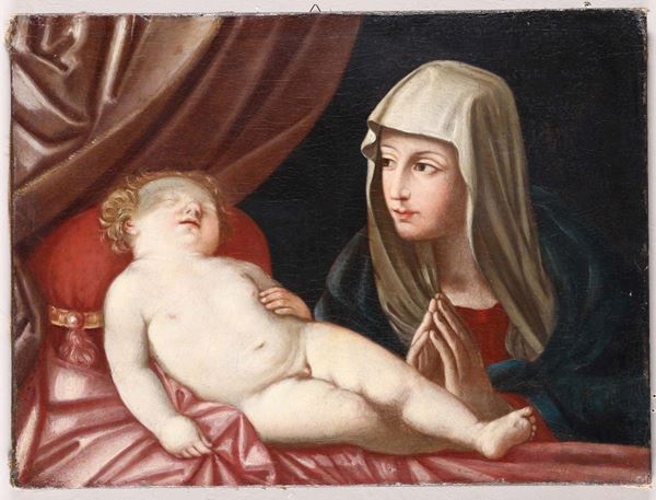 Scuola del XVII secolo Madonna col Bambino dormiente