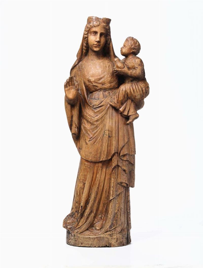 Madonna con Bambino in legno, XVIII-XIX secolo  - Auction Sculture Timed Auction - Cambi Casa d'Aste