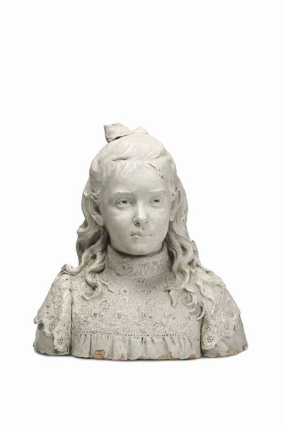 Busto Femminile in Terracotta Dipinta, XIX Secolo