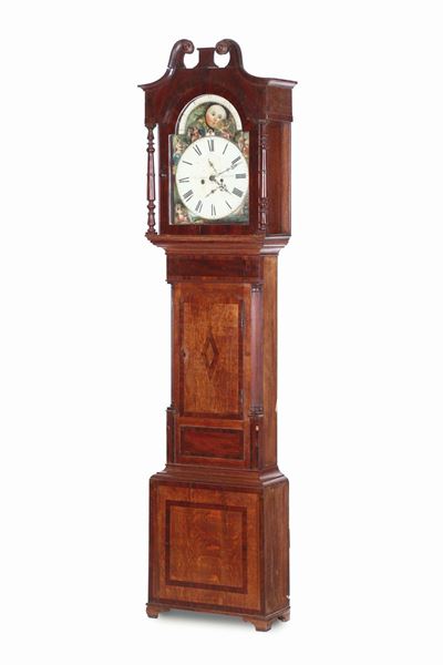Orologio a Colonna con Cassa in Legno Lastronato, Brentnall Sutton, Inghilterra XIX Secolo