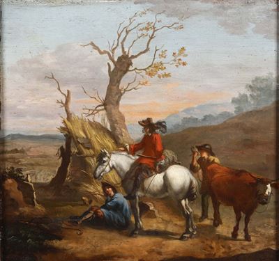 Artista Fiammingo Operante in Italia nel XVIII Secolopaesaggio con Cavalieri
