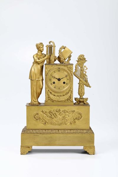 Pendola da Tavolo Carlo X in Bronzo Dorato, Primo Terzo del XIX Secolo
