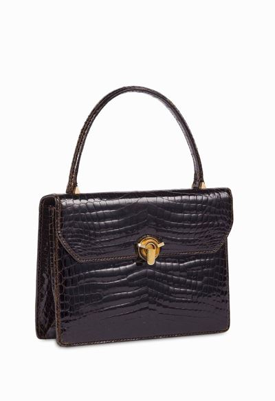 Gucci Borsa a Mano in Coccodrillo Marrone Anni '60/ '70