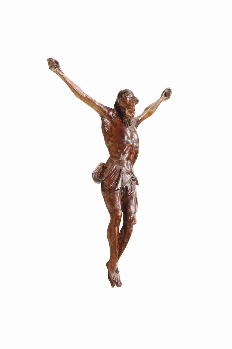 Cristo Crocifisso in legno scolpito, scultore del XVIII secolo  - Asta Antiquariato - Cambi Casa d'Aste