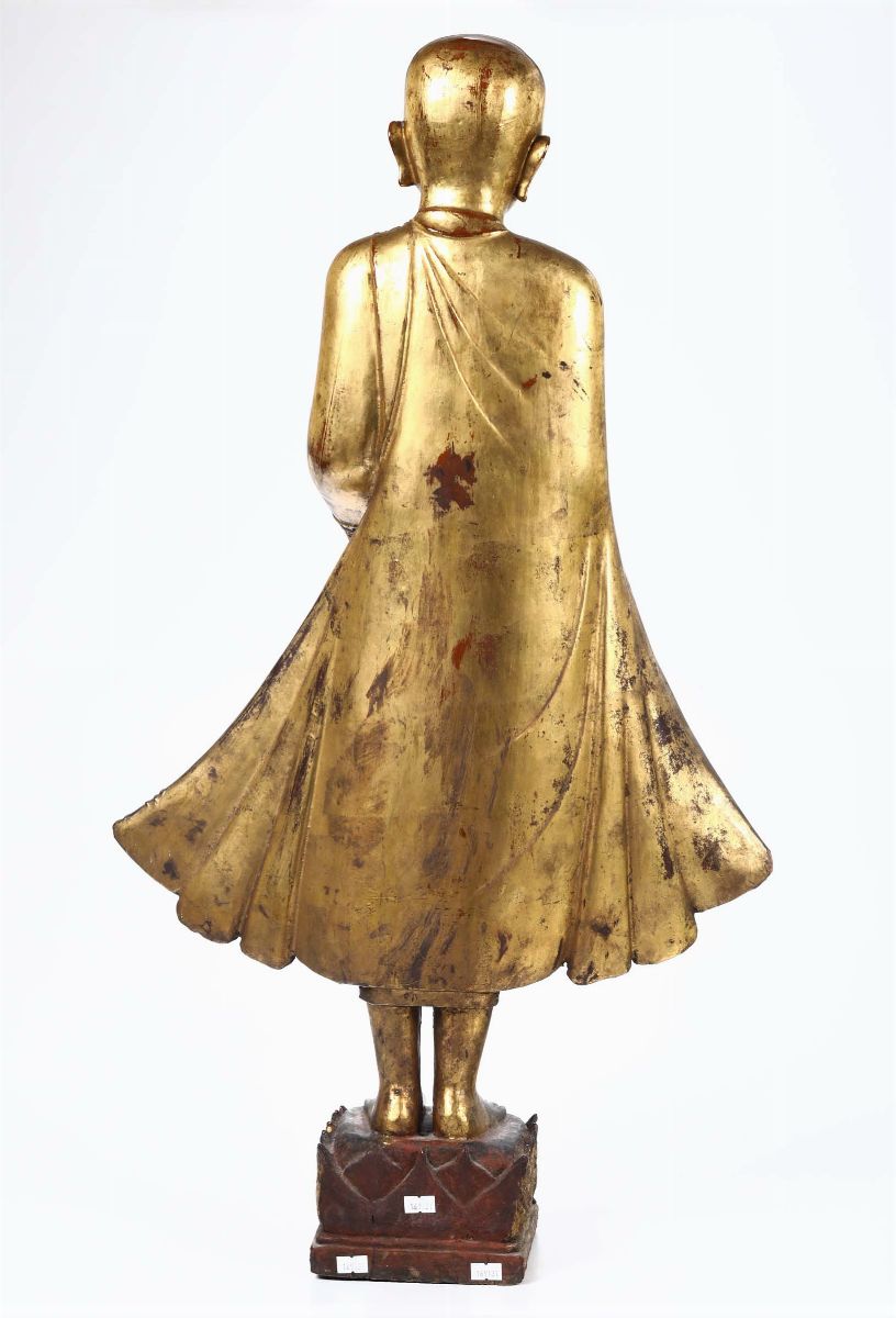 Scultura in Legno Dorato Raffigurante Bonzo, Birmania, XIX Secolo