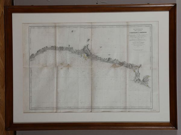 Stampa con carta geografica della riviera ligure, Francia XIX secolo