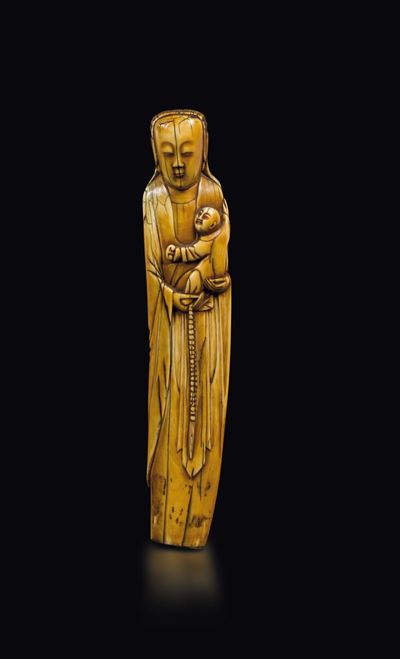 Scultura in Avorio Raffigurante Donna con Bambino, Cina, Dinastia Ming, XVII Secolo