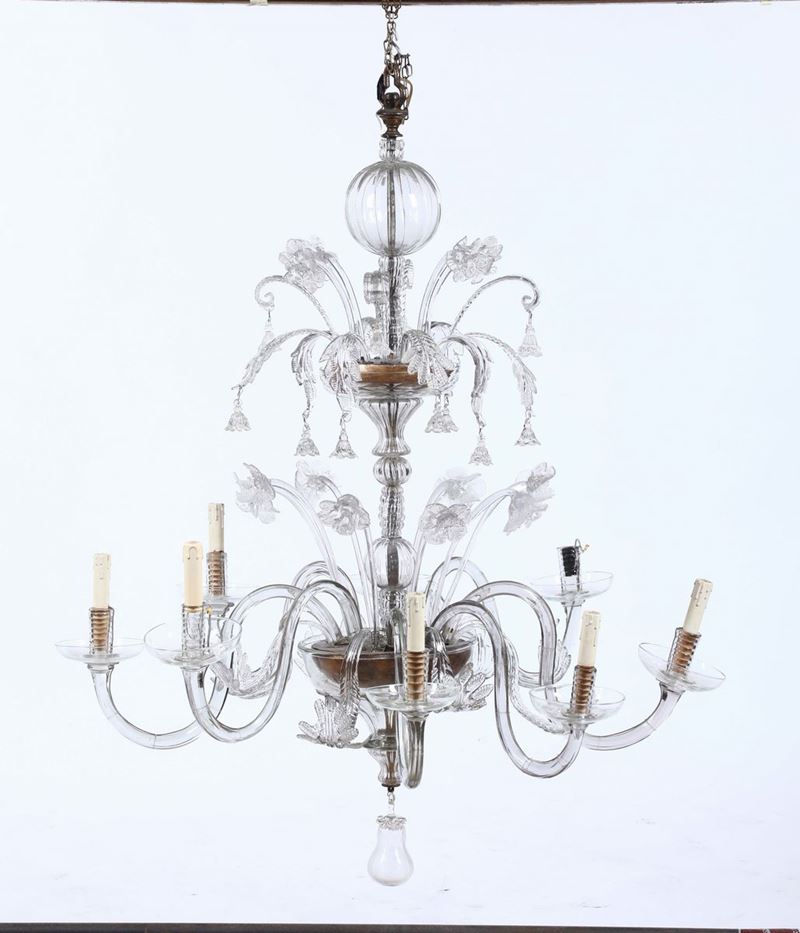 Lampadario in vetro di Murano a otto bracci, Italia XX secolo  - Asta Antiquariato - Cambi Casa d'Aste