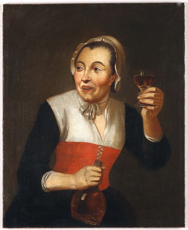 Artista fiammingo del XVII secolo Donna con bicchiere