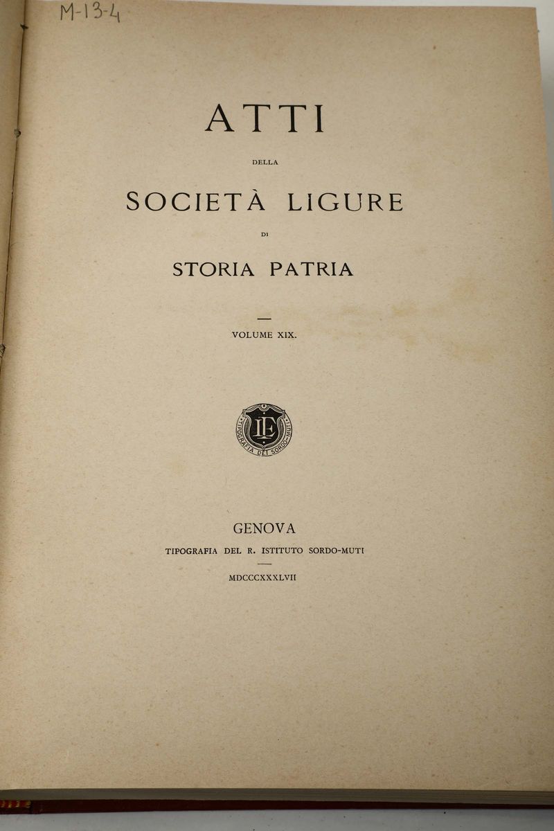 Atti della Società Ligure di Storia Patria. Cinque Volumisocietà Ligure di Storia Patria sec.XIX.