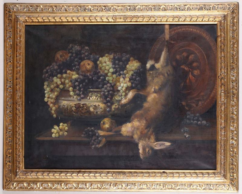 Luigi Serralunga (1880-1940) Natura morta con uva e coniglio  - Auction Asta a Tempo antiquariato - II - Cambi Casa d'Aste