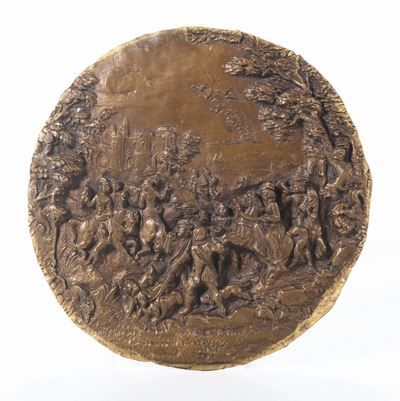 Placca in Metallo Dorato Rappresentante Battaglia, XX Secolo