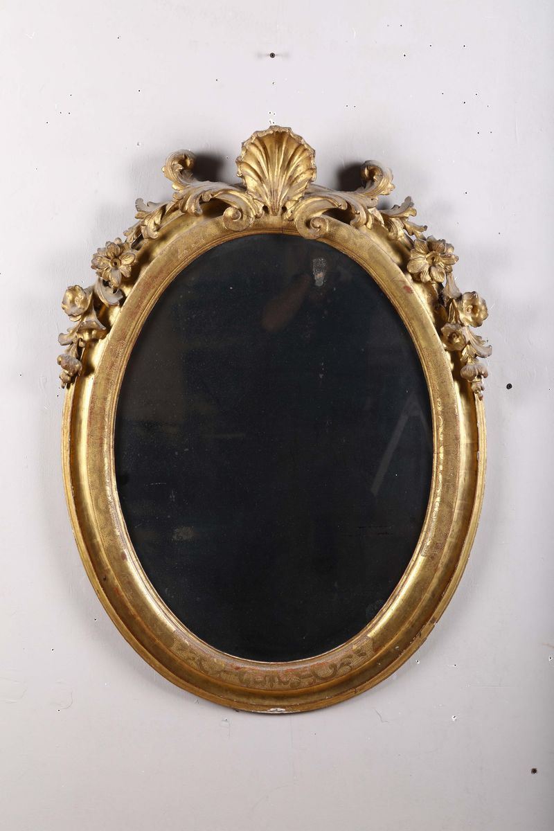 Specchiera in legno intagliato e dorato, XVIII-XIX secolo  - Auction Fine Art - Cambi Casa d'Aste