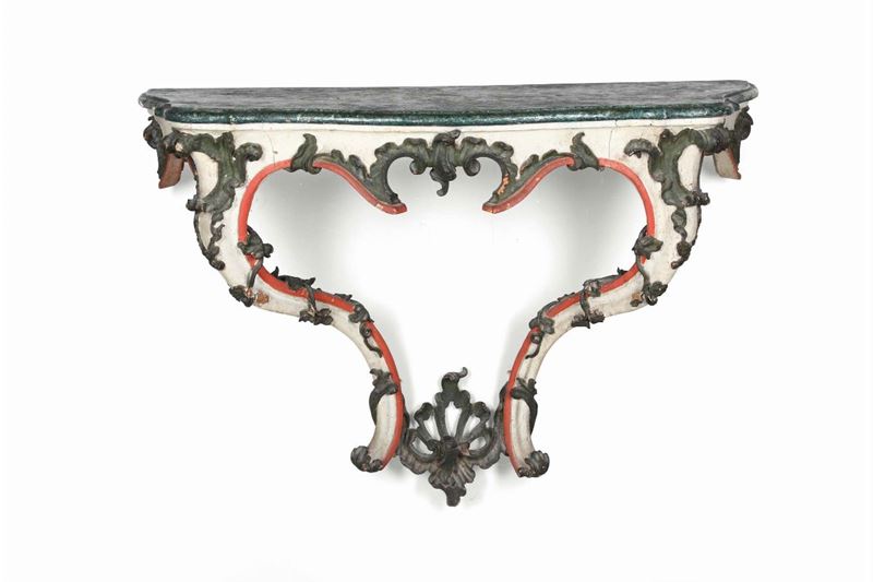 Console in legno intagliato e dipinto, XVIII-XIX secolo  - Auction Fine Art - Cambi Casa d'Aste