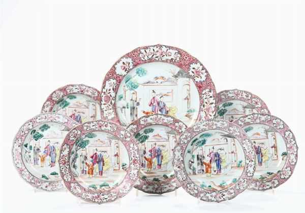 Otto piatti in porcellana, Cina XIX-XX secolo