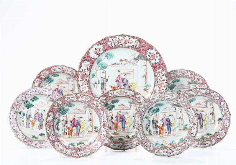 Otto piatti in porcellana, Cina XIX-XX secolo  - Auction Antiques - Time Auction - Cambi Casa d'Aste