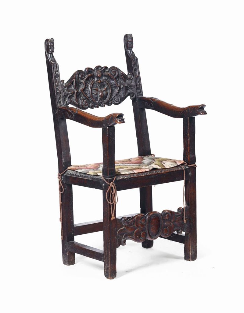 Poltrona in noce scolpito, XVII secolo  - Auction Fine Art - Cambi Casa d'Aste