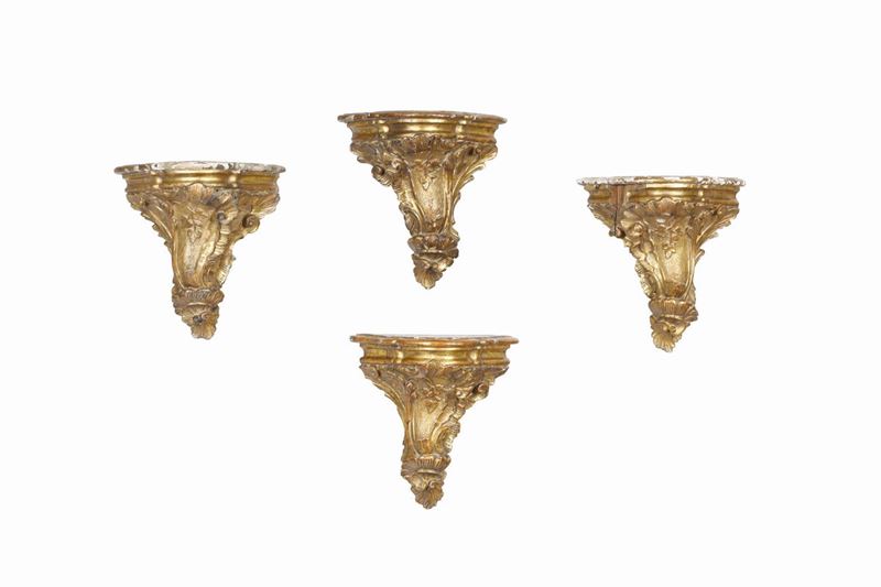 Quattro mensole in legno intagliato e dorato, XVIII secolo  - Auction Fine Art - Cambi Casa d'Aste