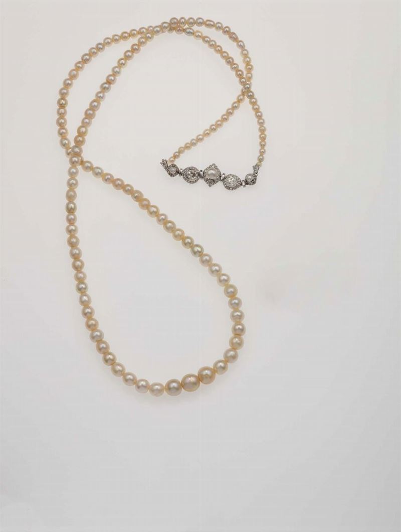 Natural pearl and diamond necklace  - Auction Fine Jewels - Cambi Casa d'Aste