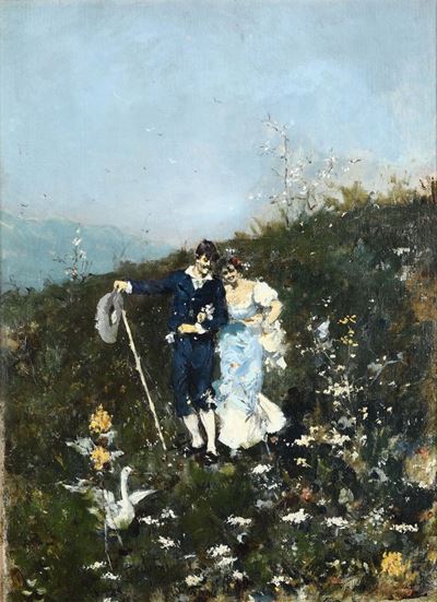 Riccardo Pellegrini (milano 1863 - Crescenzago 1934)coppia di Innamorati