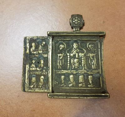 Piccola Icona in Bronzo Dorato, Russia XIX Secolo