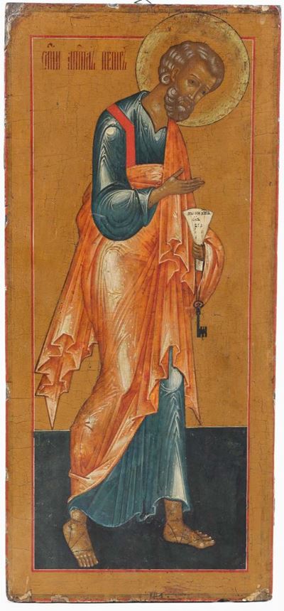 Icona in Legno Raffigurante San Pietro, Russia XIX Secolo
