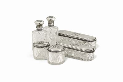 Servizio da Toilette in Cristallo Molato e Tappi in Argento Composto da Sei Pezzi, Mosca 1908-192...