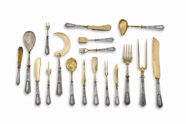A set of silverware in silver and gilded metal, made up of twenty-nine pieces, Russia 20th century
