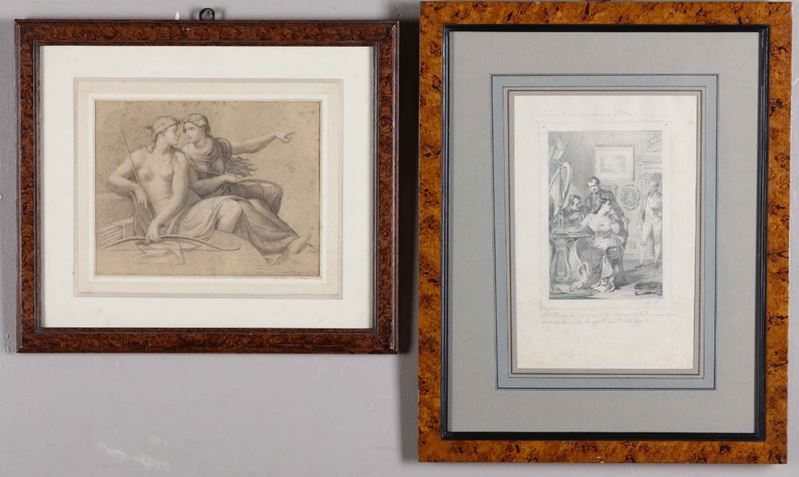 Lotto di due disegni, inizi XIX secolo  - Asta Arredi, Dipinti e Oggetti d'Arte - Cambi Casa d'Aste